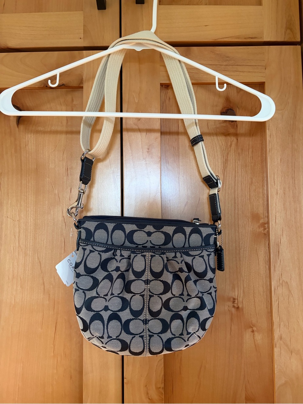 Coach navy blue Crossbody Bag Ashley signature jacquard pleated monogram
